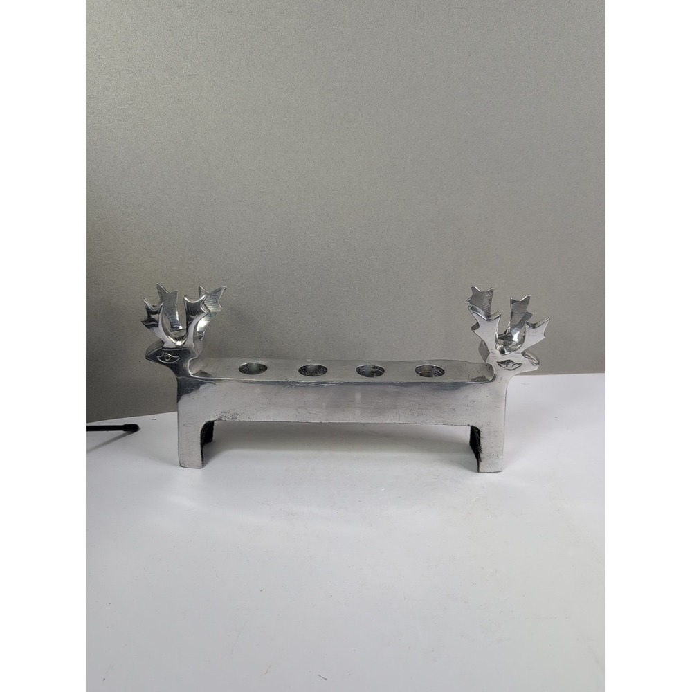 Aluminum Stylized Double Reindeer 4 Candlestick Holder Christmas Decor